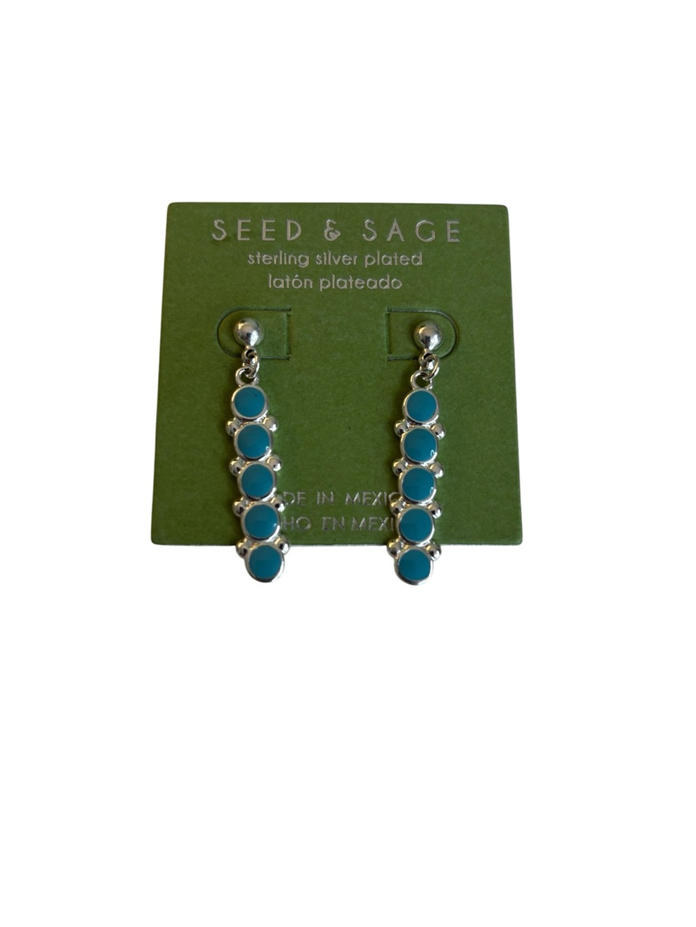 Sterling Silver Plated Turquoise Colored Drop Earrings. - Picture 4 of 5